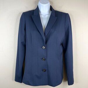Lafayette 148 Womens WOOL Blazer Size 8P Blue TAILORED Jacket QUIET LUXURY
